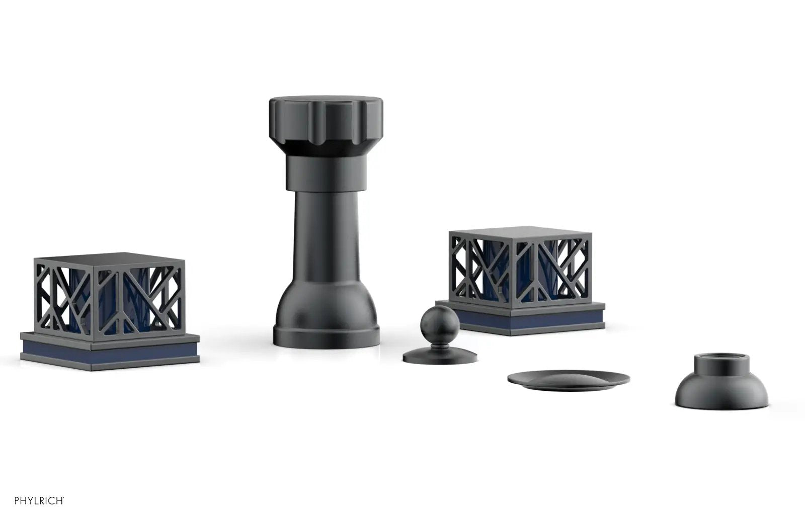 Phylrich JOLIE Four Hole Bidet Set - Square Handles with "Navy Blue Accents" by Phylrich