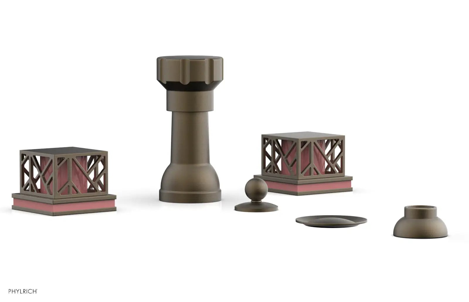 Phylrich JOLIE Four Hole Bidet Set - Square Handles with "Pink Accents" by Phylrich