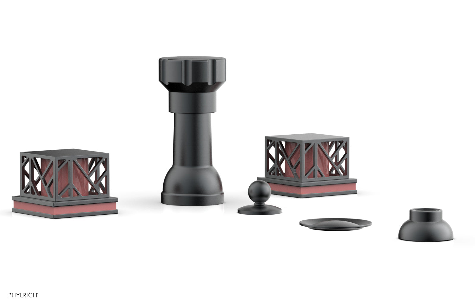 Phylrich JOLIE Four Hole Bidet Set - Square Handles with "Pink Accents"