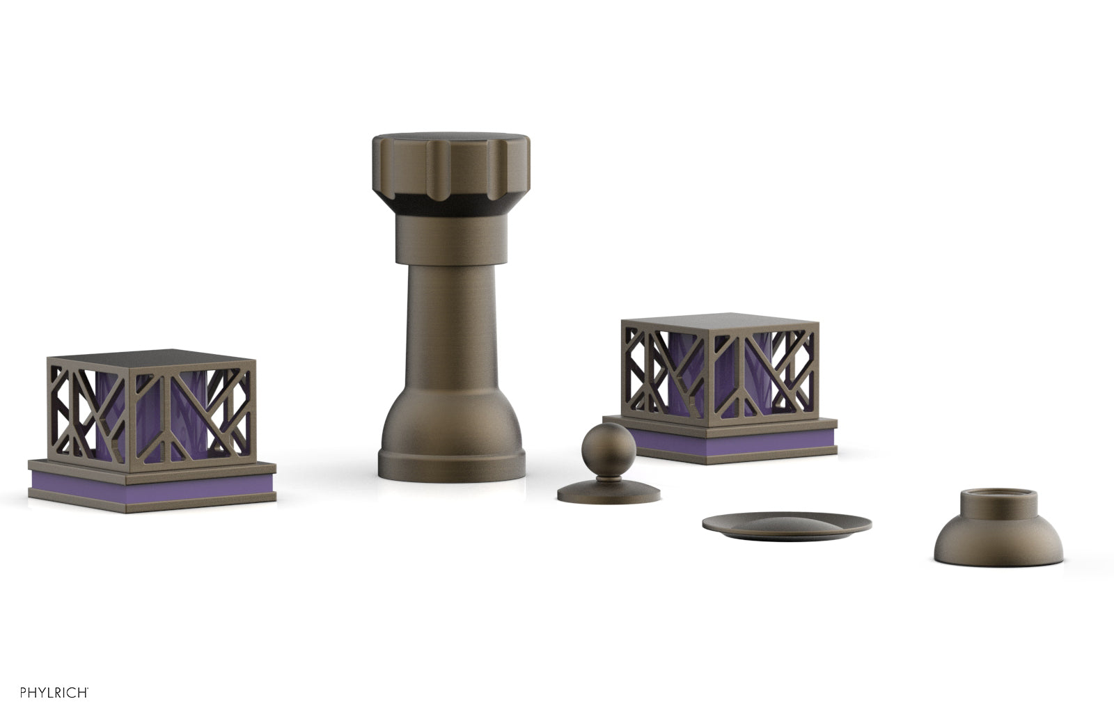 Phylrich JOLIE Four Hole Bidet Set - Square Handles with "Purple Accents"