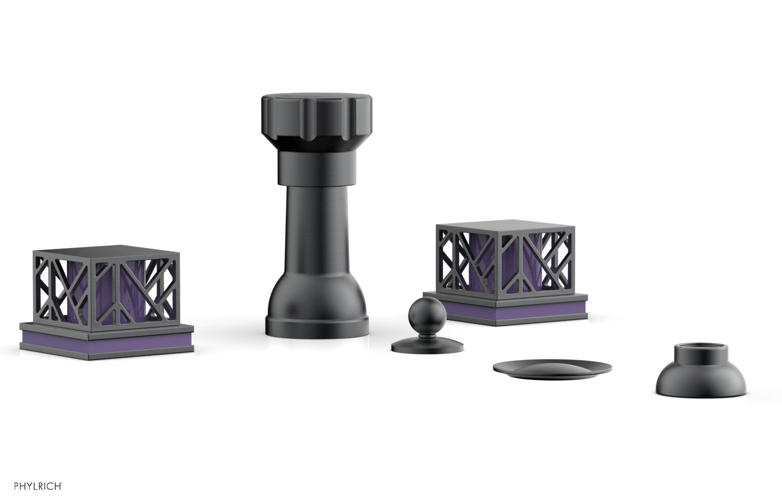 Phylrich JOLIE Four Hole Bidet Set - Square Handles with "Purple Accents"