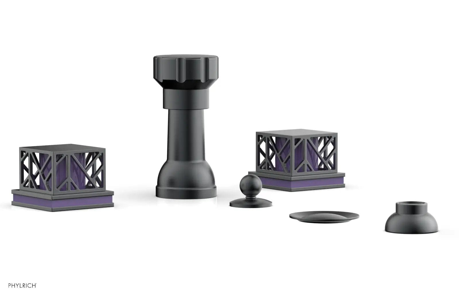 Phylrich JOLIE Four Hole Bidet Set - Square Handles with "Purple Accents" by Phylrich
