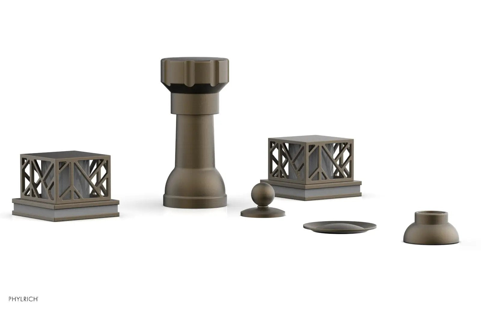 Phylrich JOLIE Four Hole Bidet Set - Square Handles with "Grey Accents" by Phylrich