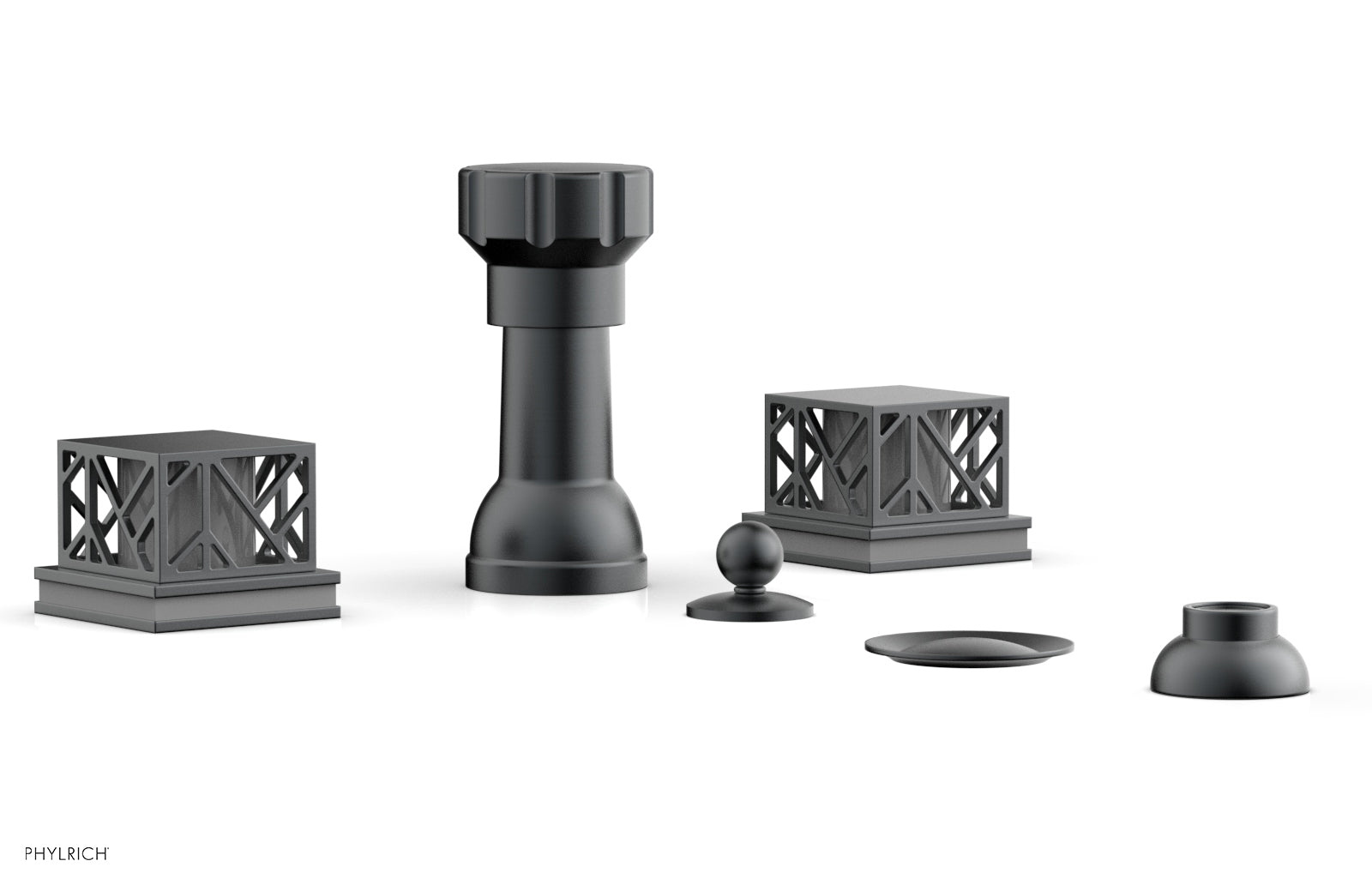 Phylrich JOLIE Four Hole Bidet Set - Square Handles with "Grey Accents"