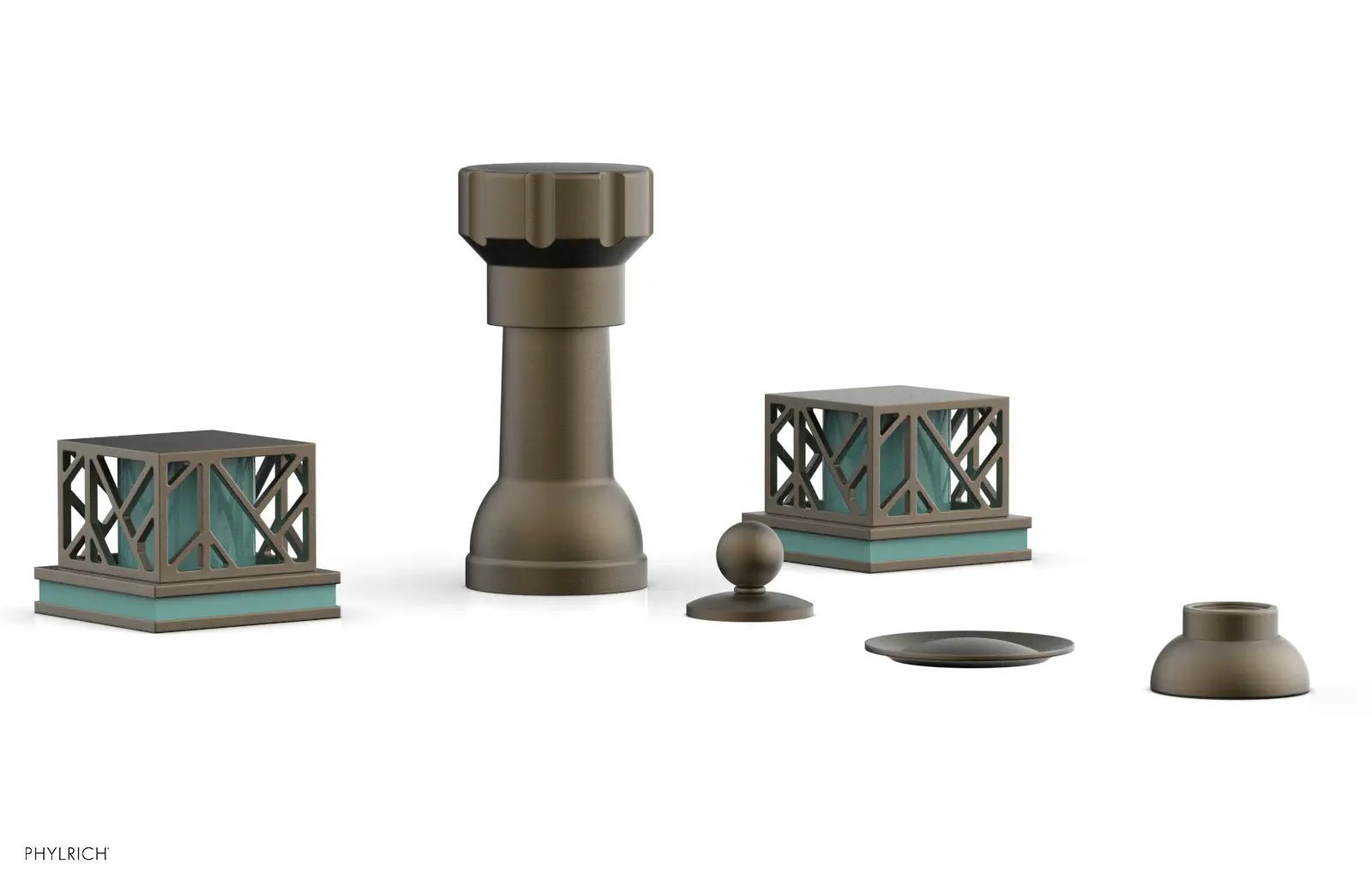 Phylrich JOLIE Four Hole Bidet Set - Square Handles with "Turquoise Accents" by Phylrich