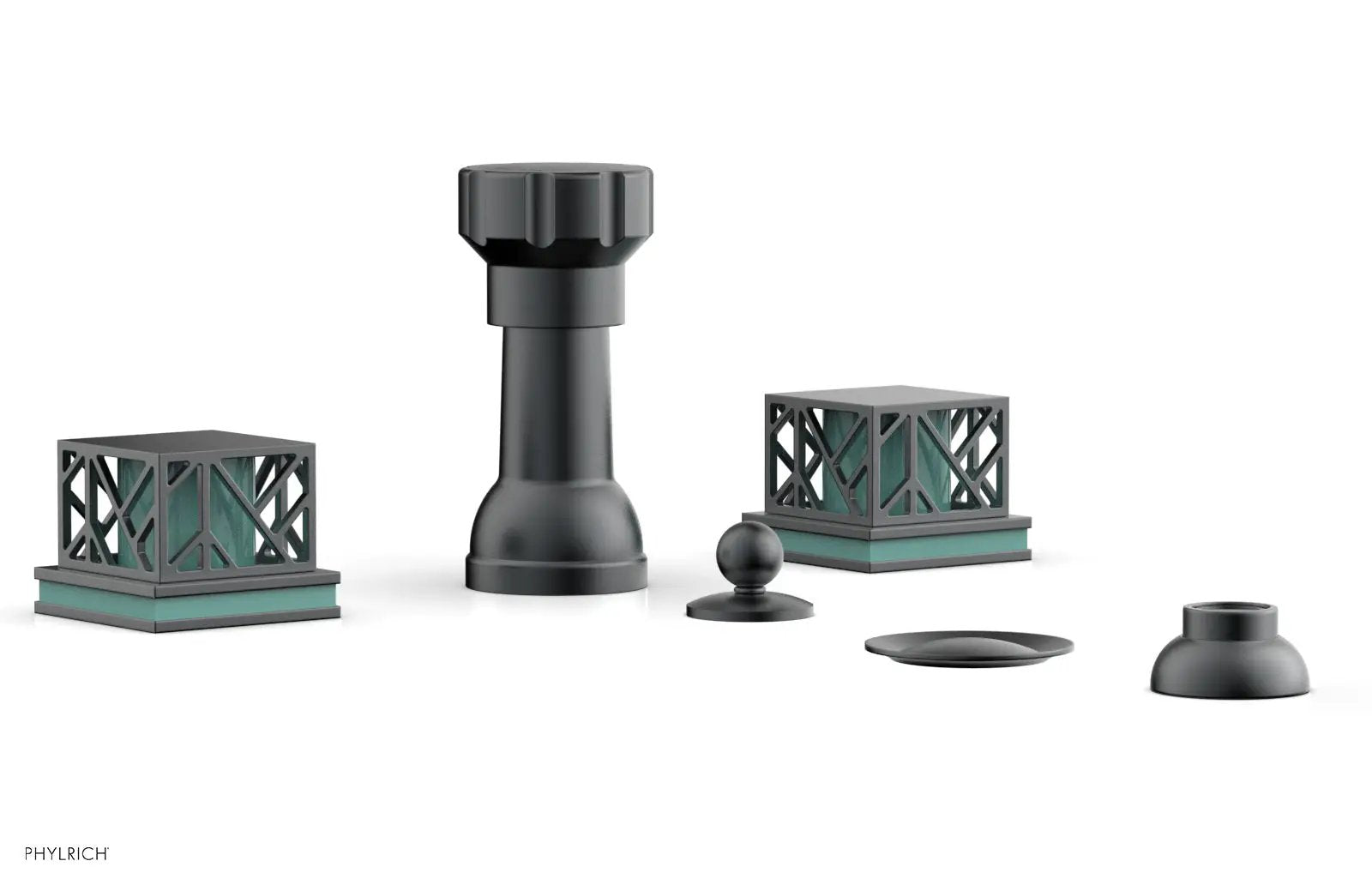 Phylrich JOLIE Four Hole Bidet Set - Square Handles with "Turquoise Accents" by Phylrich