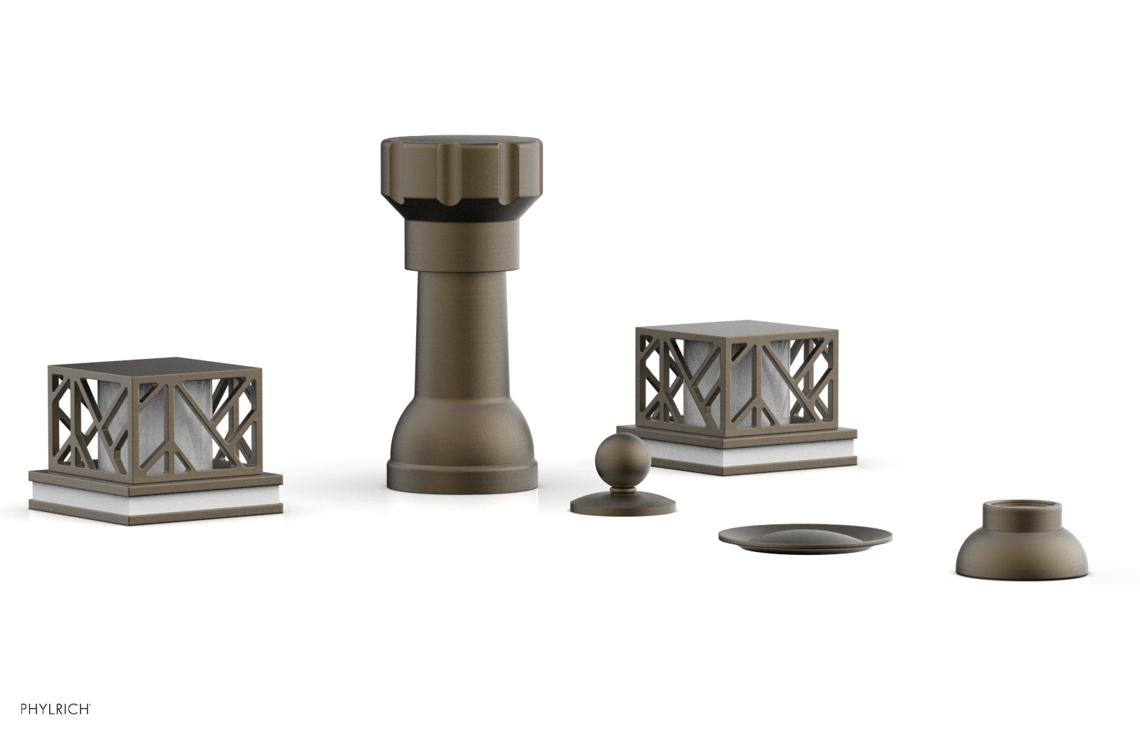 Phylrich JOLIE Four Hole Bidet Set - Square Handles with "White Accents"