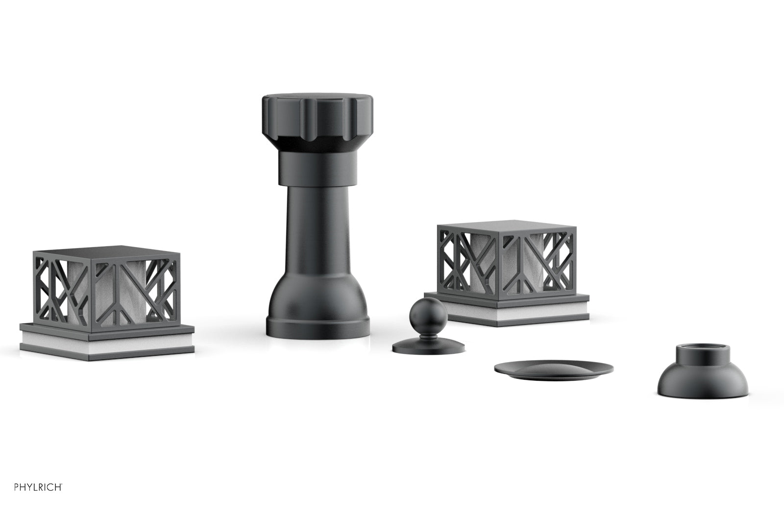 Phylrich JOLIE Four Hole Bidet Set - Square Handles with "White Accents"