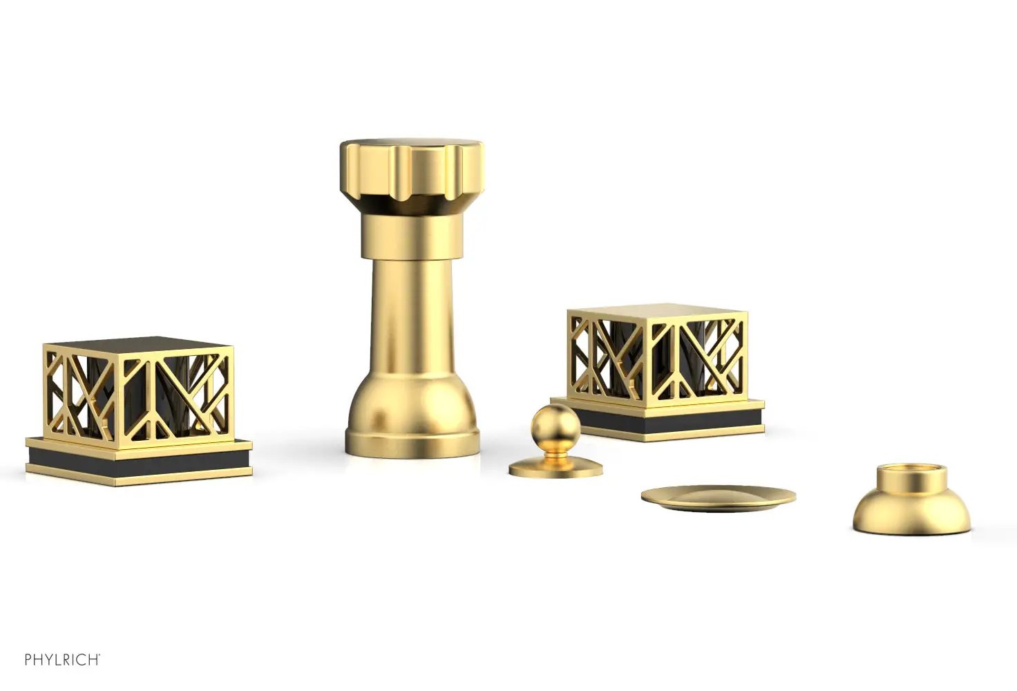 Phylrich JOLIE Four Hole Bidet Set - Square Handles with "Black Accents" by Phylrich