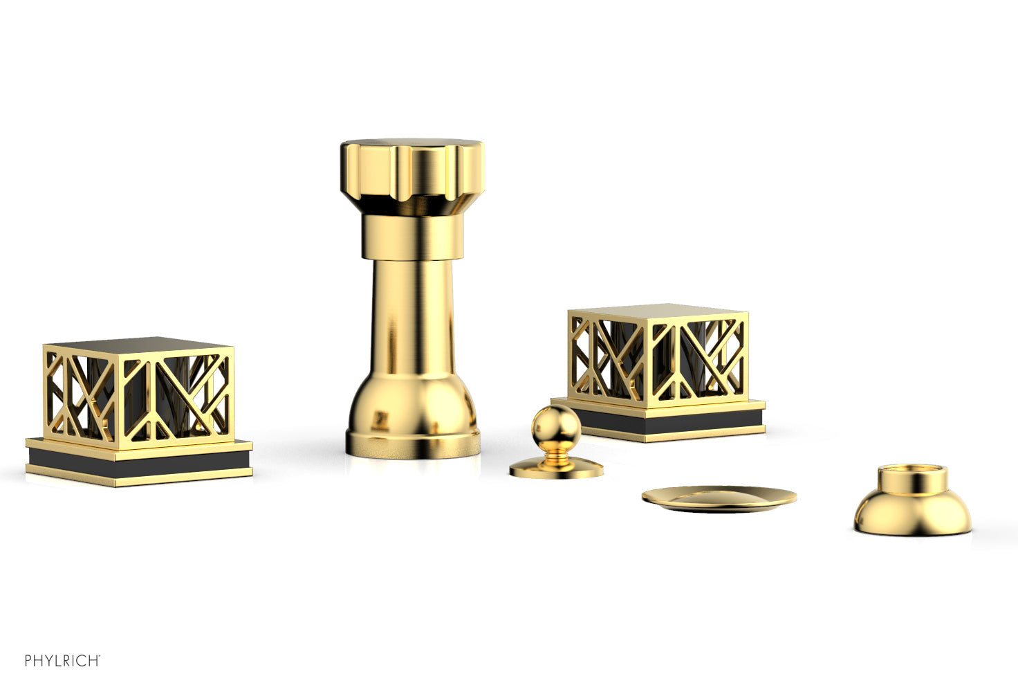 Phylrich JOLIE Four Hole Bidet Set - Square Handles with "Black Accents"