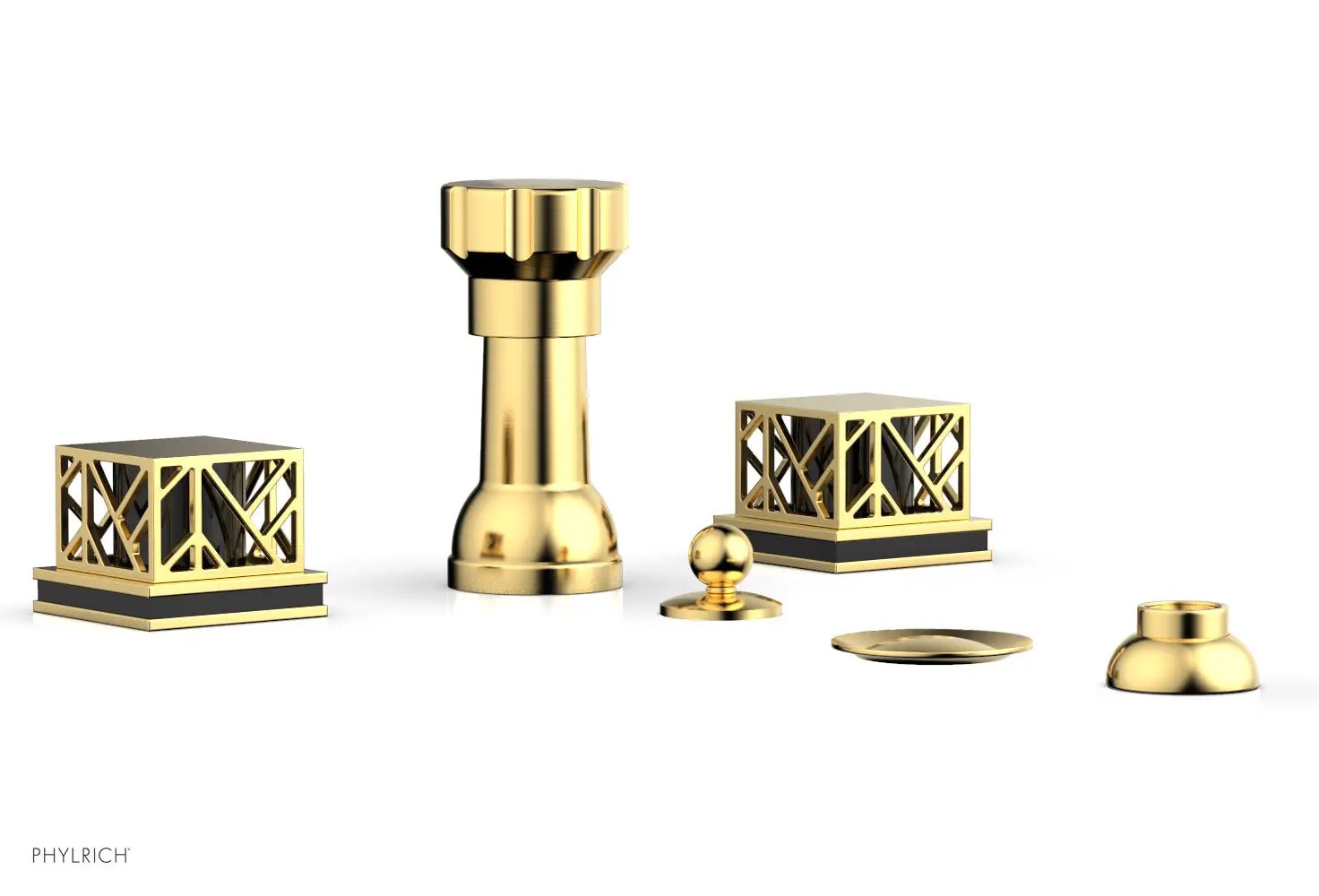 Phylrich JOLIE Four Hole Bidet Set - Square Handles with "Black Accents" by Phylrich