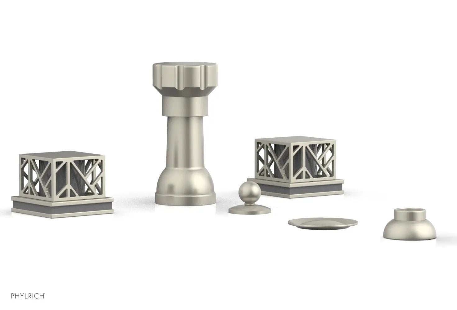 Phylrich JOLIE Four Hole Bidet Set - Square Handles with "Grey Accents" by Phylrich