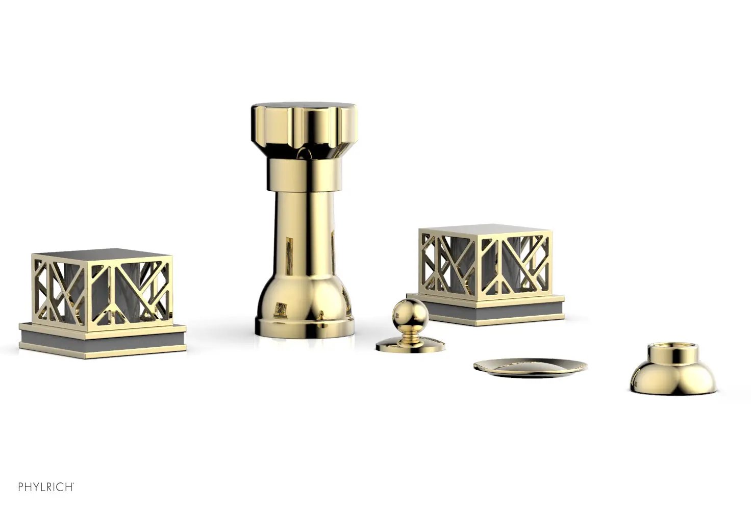 Phylrich JOLIE Four Hole Bidet Set - Square Handles with "Grey Accents" by Phylrich
