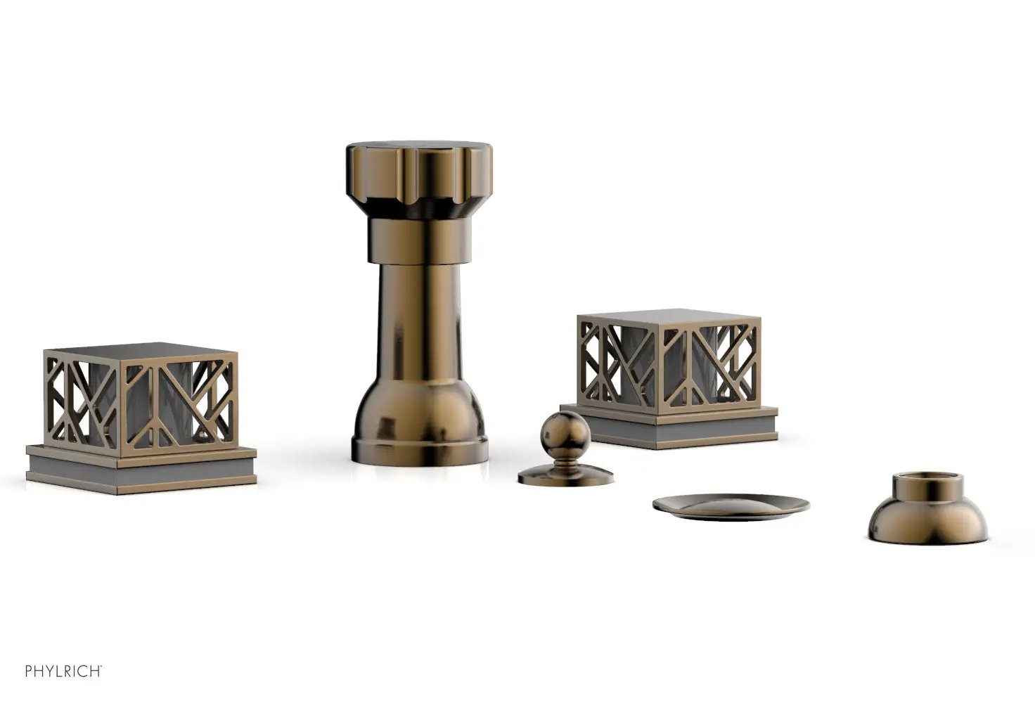 Phylrich JOLIE Four Hole Bidet Set - Square Handles with "Grey Accents" by Phylrich