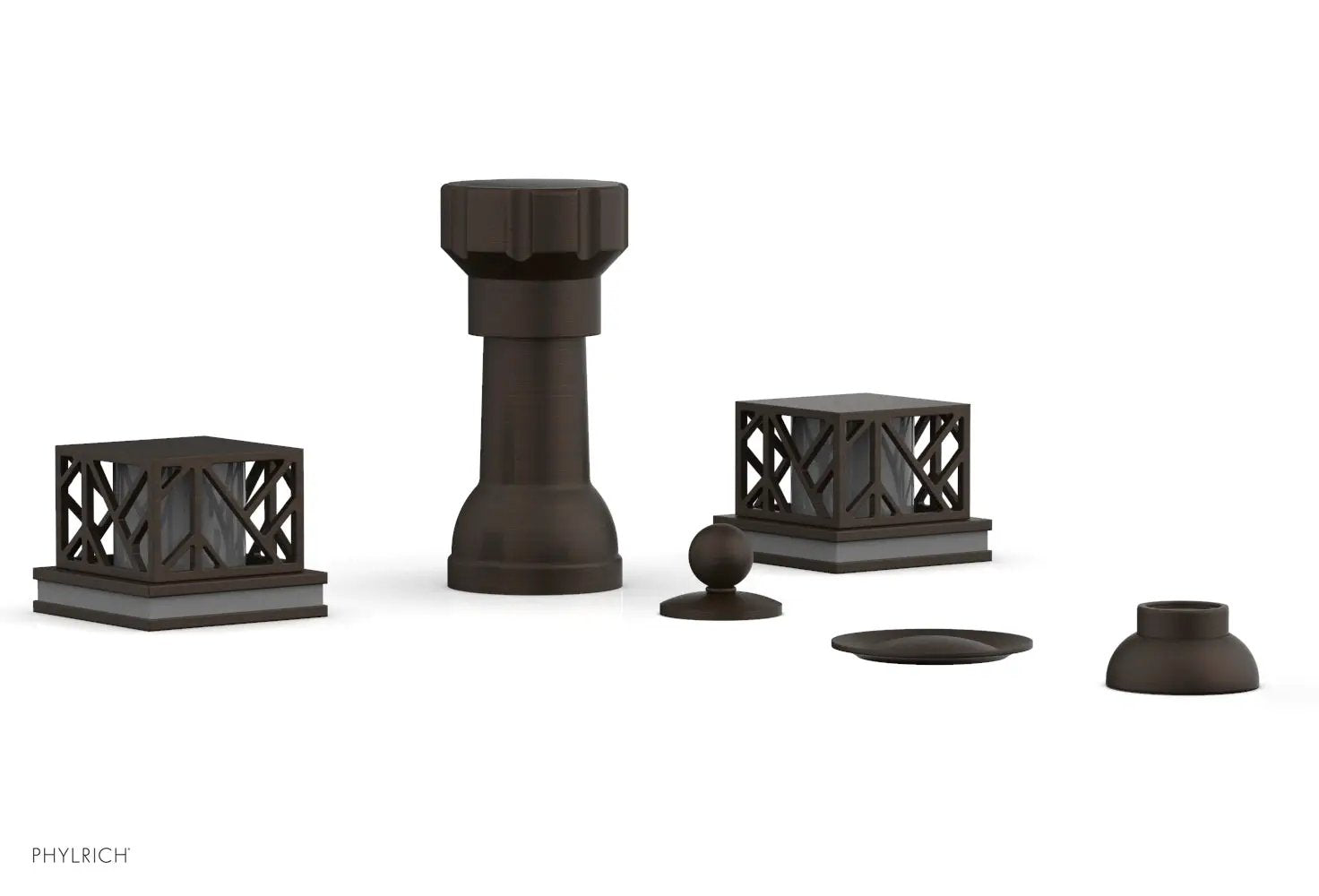 Phylrich JOLIE Four Hole Bidet Set - Square Handles with "Grey Accents" by Phylrich