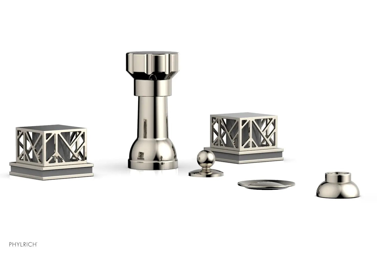 Phylrich JOLIE Four Hole Bidet Set - Square Handles with "Grey Accents" by Phylrich