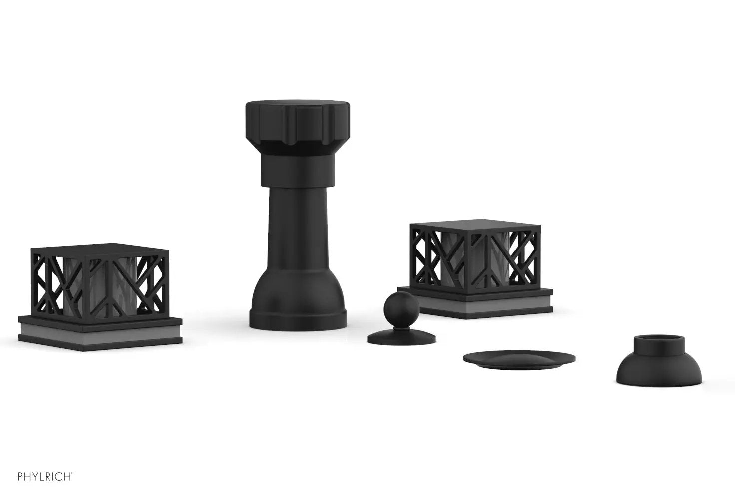 Phylrich JOLIE Four Hole Bidet Set - Square Handles with "Grey Accents" by Phylrich