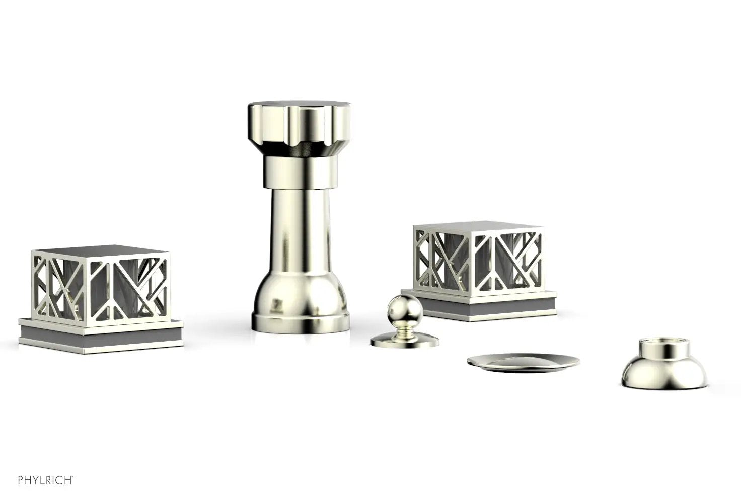 Phylrich JOLIE Four Hole Bidet Set - Square Handles with "Grey Accents" by Phylrich