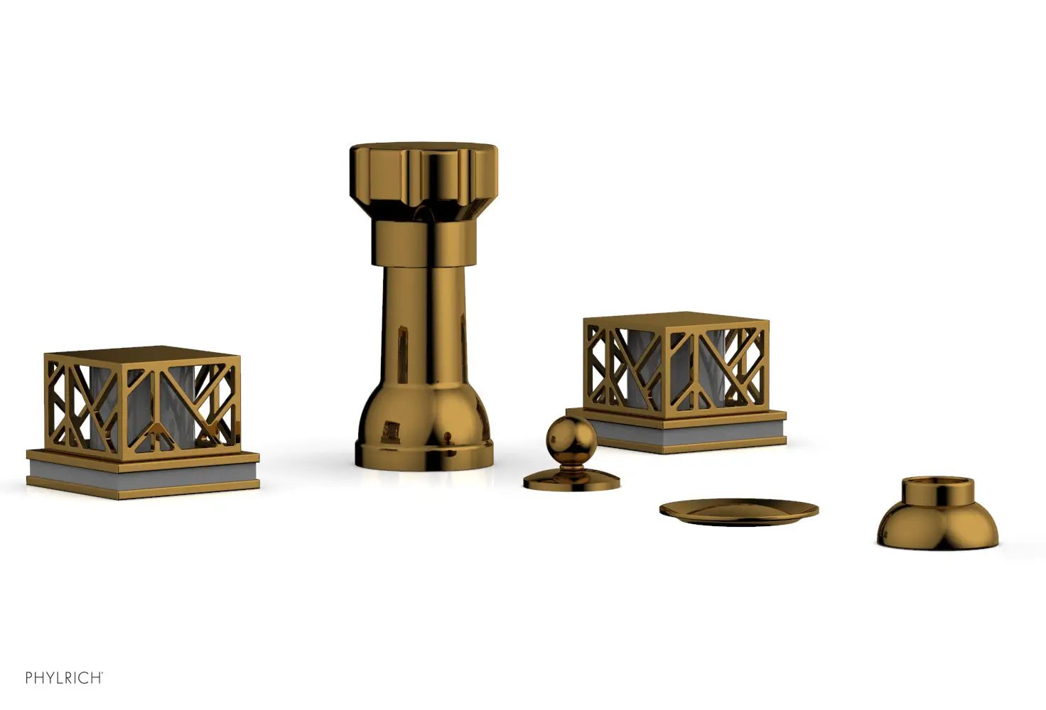 Phylrich JOLIE Four Hole Bidet Set - Square Handles with "Grey Accents" by Phylrich