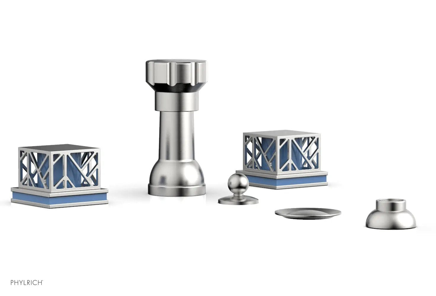 Phylrich JOLIE Four Hole Bidet Set - Square Handles with "Light Blue Accents" by Phylrich