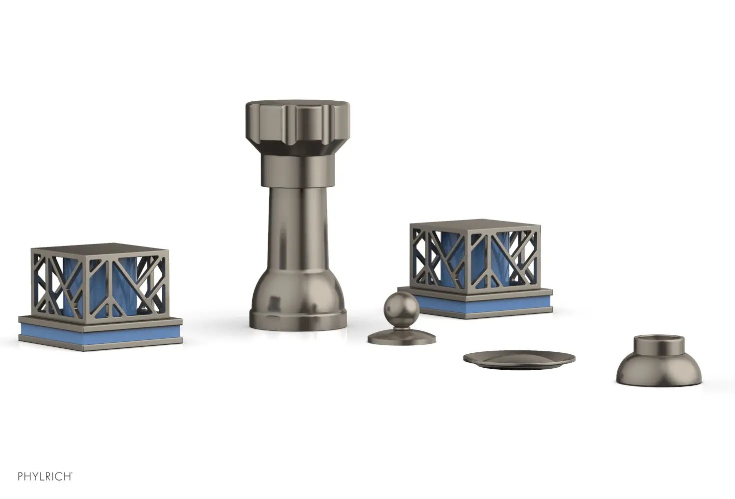 Phylrich JOLIE Four Hole Bidet Set - Square Handles with "Light Blue Accents" by Phylrich