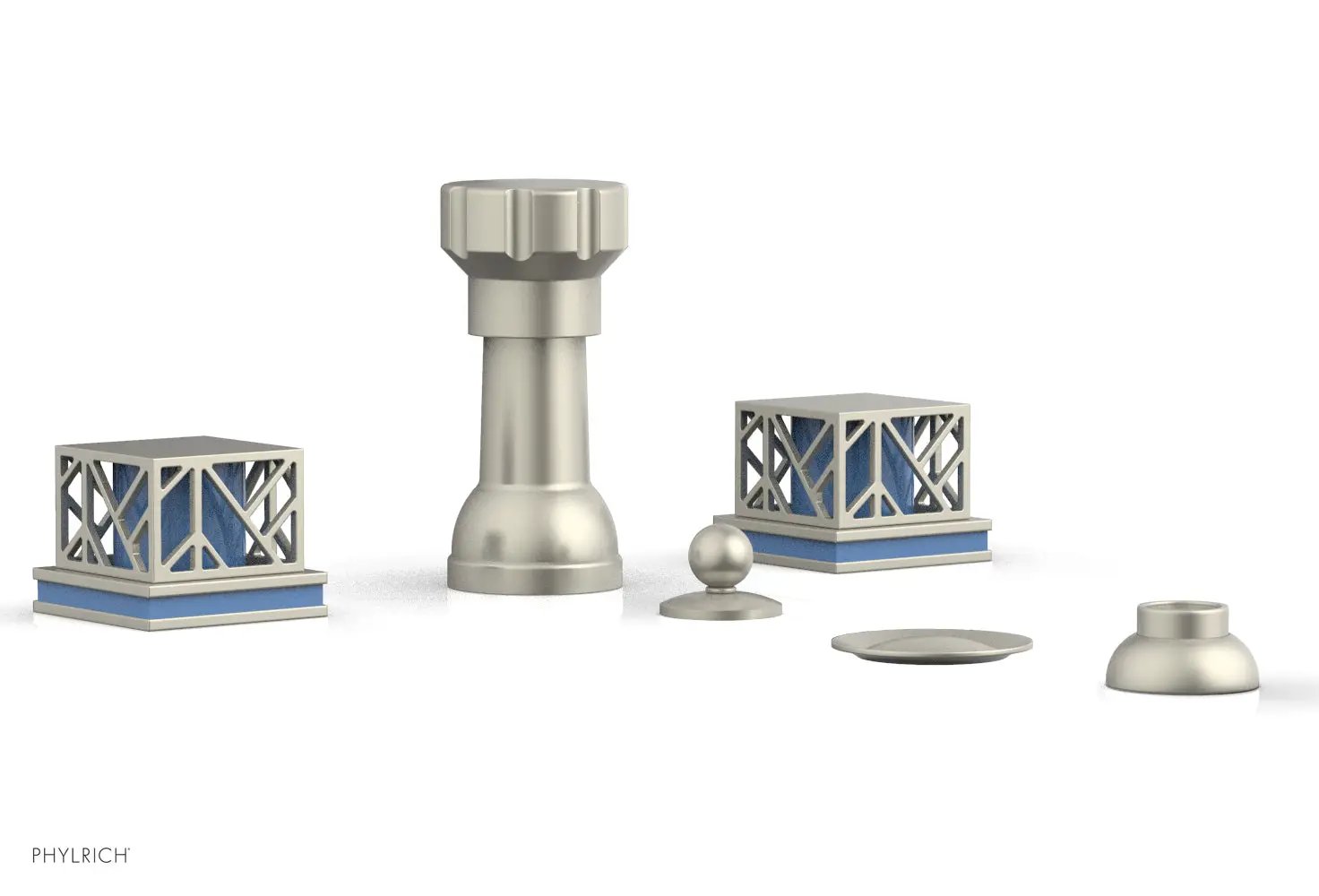Phylrich JOLIE Four Hole Bidet Set - Square Handles with "Light Blue Accents" by Phylrich