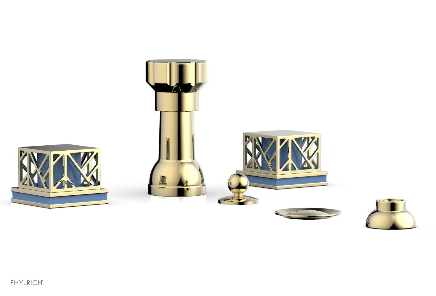 Phylrich JOLIE Four Hole Bidet Set - Square Handles with "Light Blue Accents" by Phylrich