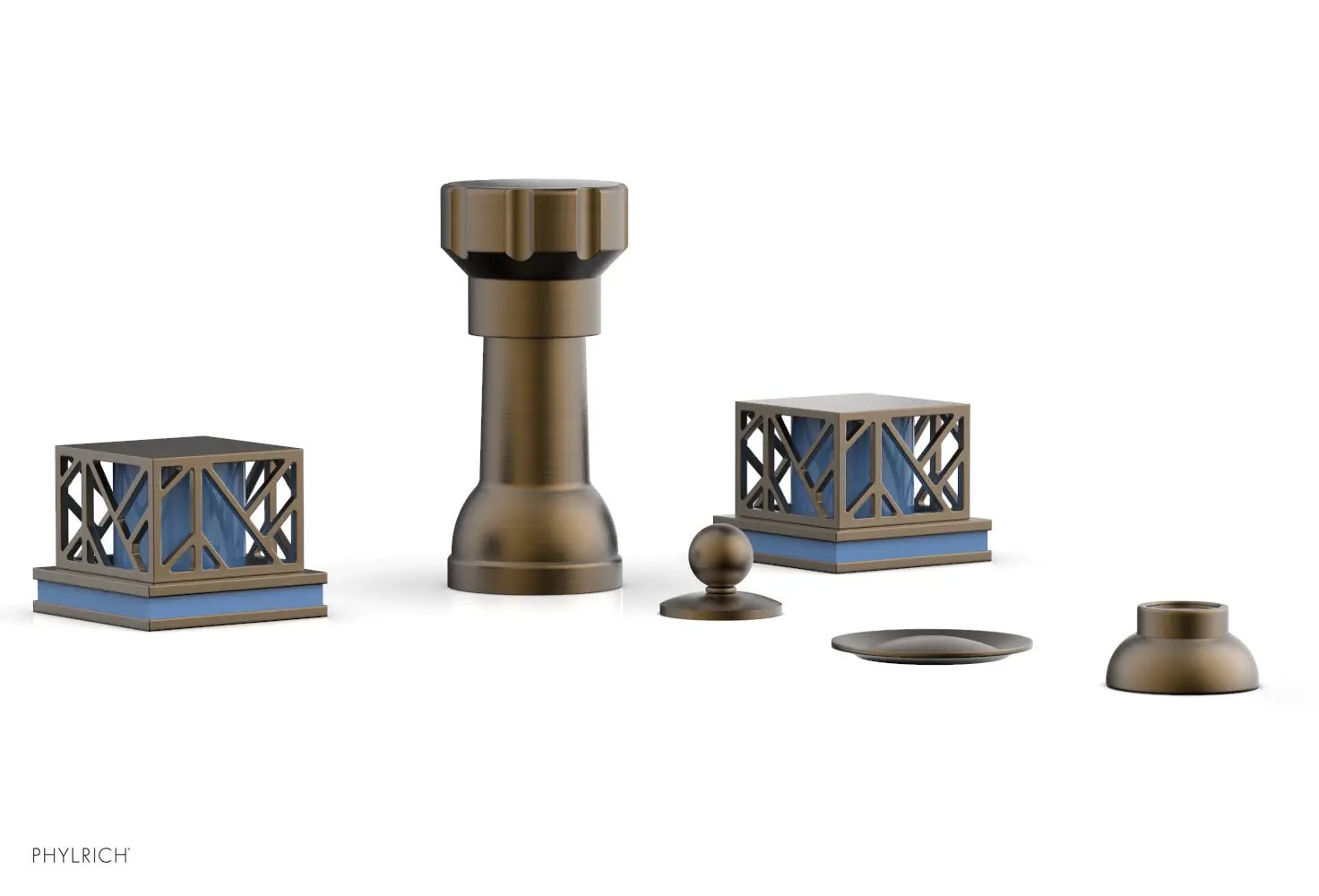 Phylrich JOLIE Four Hole Bidet Set - Square Handles with "Light Blue Accents" by Phylrich