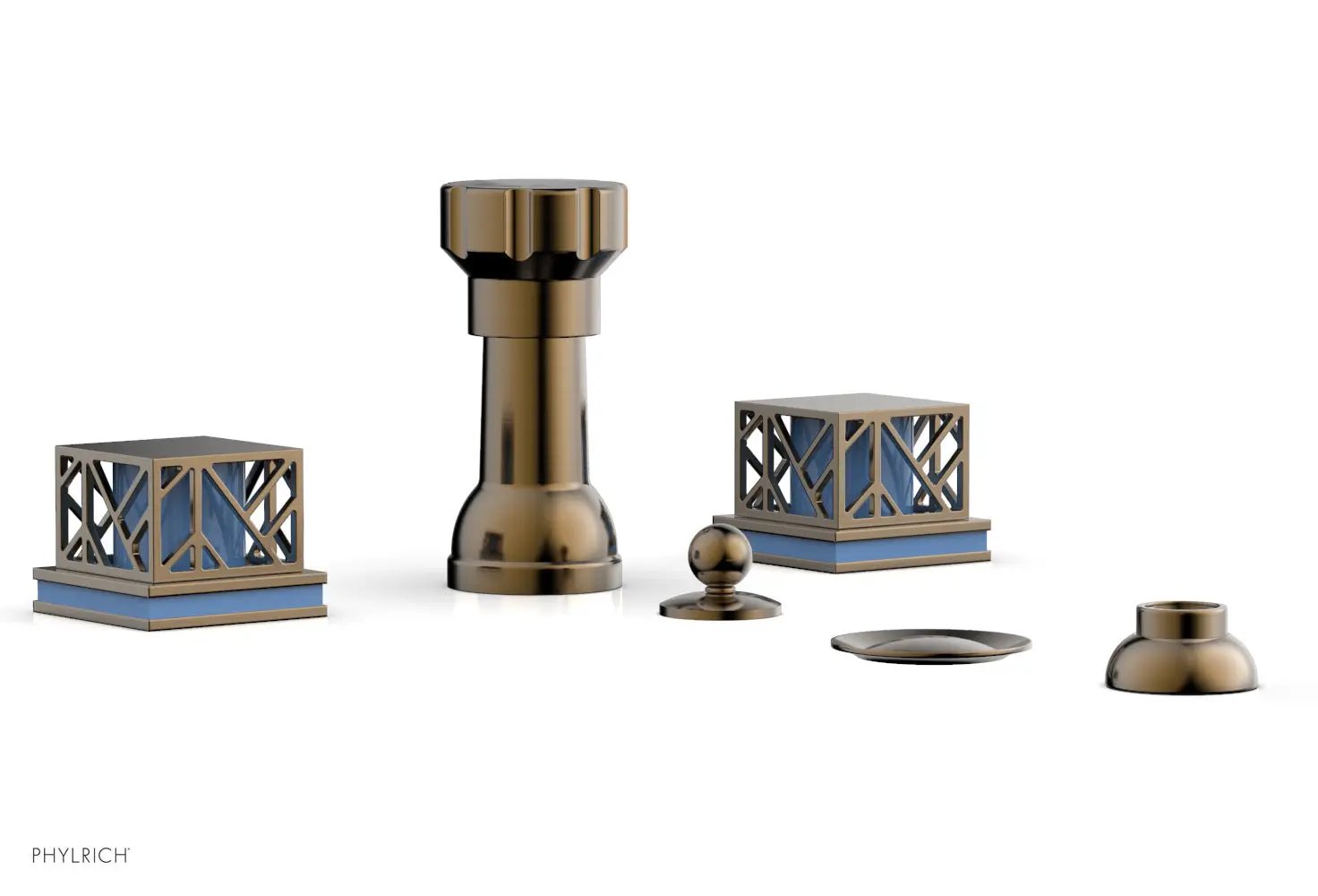 Phylrich JOLIE Four Hole Bidet Set - Square Handles with "Light Blue Accents" by Phylrich