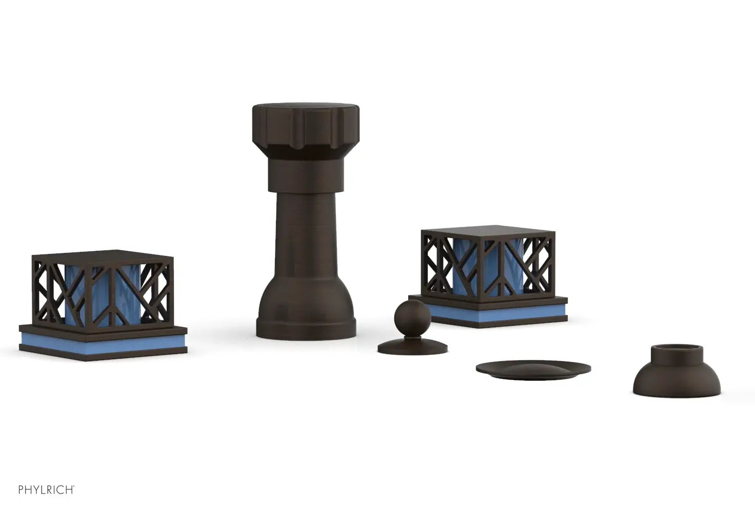 Phylrich JOLIE Four Hole Bidet Set - Square Handles with "Light Blue Accents" by Phylrich