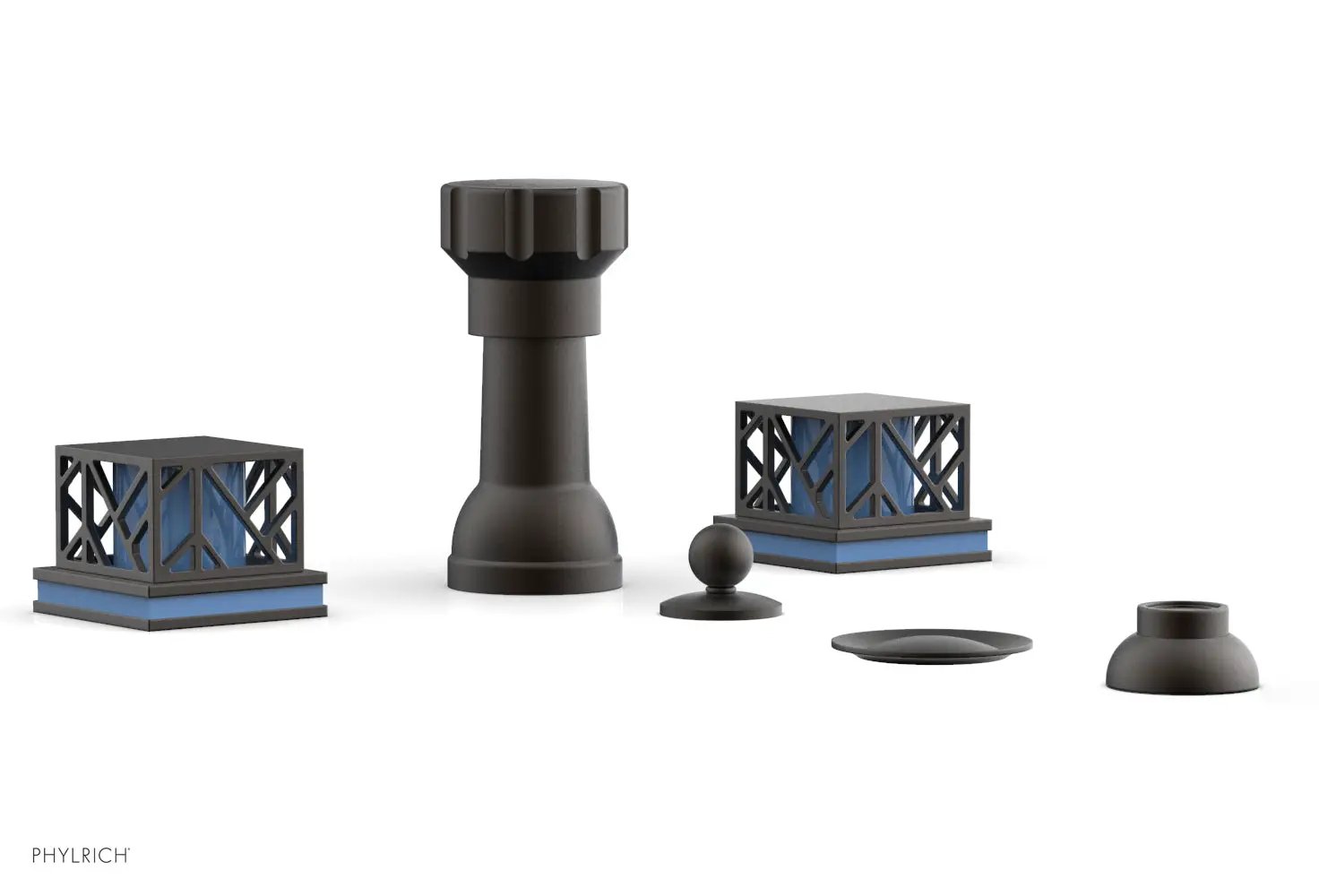 Phylrich JOLIE Four Hole Bidet Set - Square Handles with "Light Blue Accents" by Phylrich