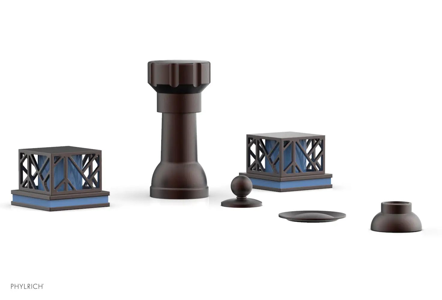 Phylrich JOLIE Four Hole Bidet Set - Square Handles with "Light Blue Accents" by Phylrich