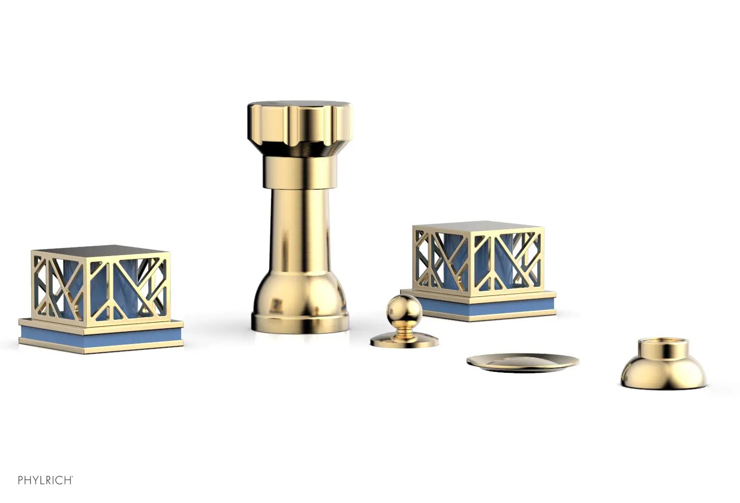 Phylrich JOLIE Four Hole Bidet Set - Square Handles with "Light Blue Accents" by Phylrich