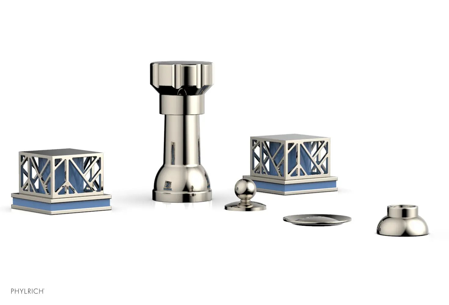 Phylrich JOLIE Four Hole Bidet Set - Square Handles with "Light Blue Accents" by Phylrich