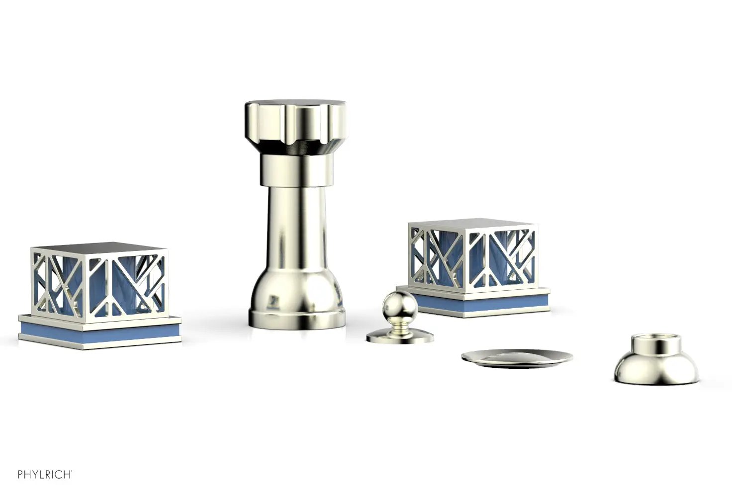 Phylrich JOLIE Four Hole Bidet Set - Square Handles with "Light Blue Accents" by Phylrich