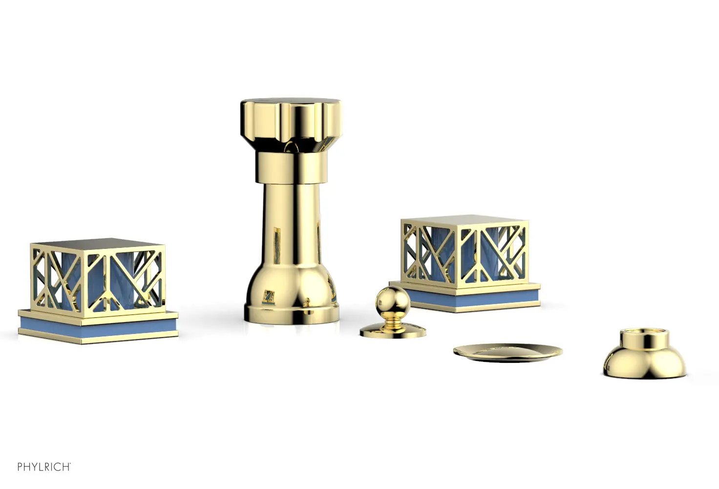 Phylrich JOLIE Four Hole Bidet Set - Square Handles with "Light Blue Accents" by Phylrich