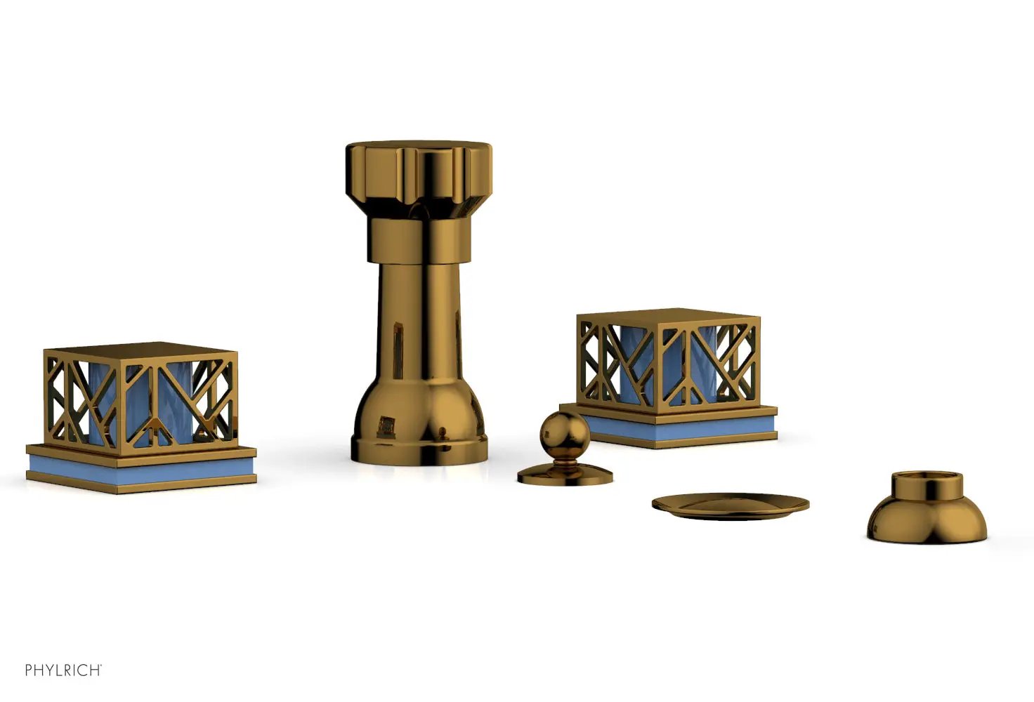 Phylrich JOLIE Four Hole Bidet Set - Square Handles with "Light Blue Accents" by Phylrich