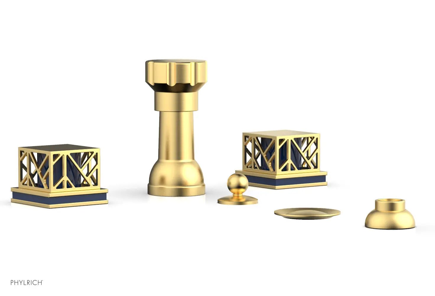 Phylrich JOLIE Four Hole Bidet Set - Square Handles with "Navy Blue Accents" by Phylrich