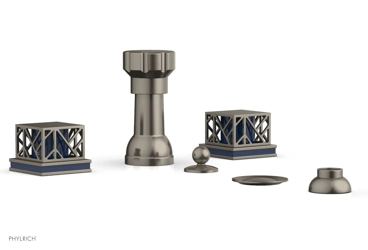 Phylrich JOLIE Four Hole Bidet Set - Square Handles with "Navy Blue Accents" by Phylrich