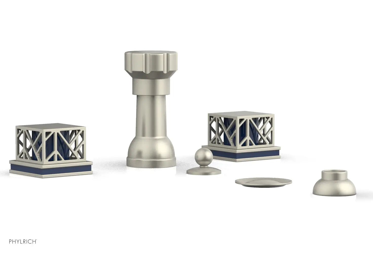 Phylrich JOLIE Four Hole Bidet Set - Square Handles with "Navy Blue Accents" by Phylrich