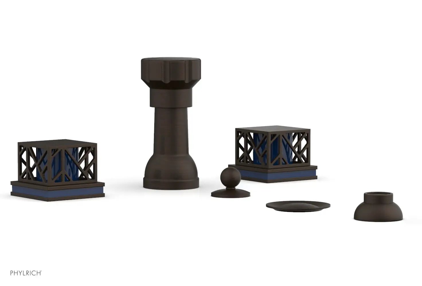Phylrich JOLIE Four Hole Bidet Set - Square Handles with "Navy Blue Accents" by Phylrich