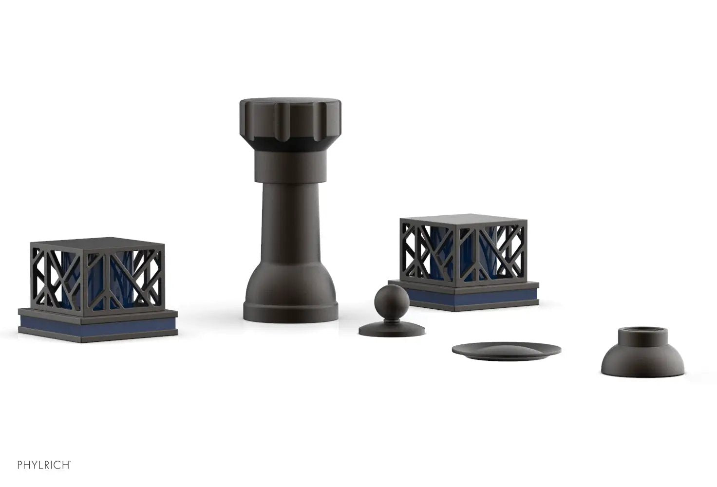 Phylrich JOLIE Four Hole Bidet Set - Square Handles with "Navy Blue Accents" by Phylrich