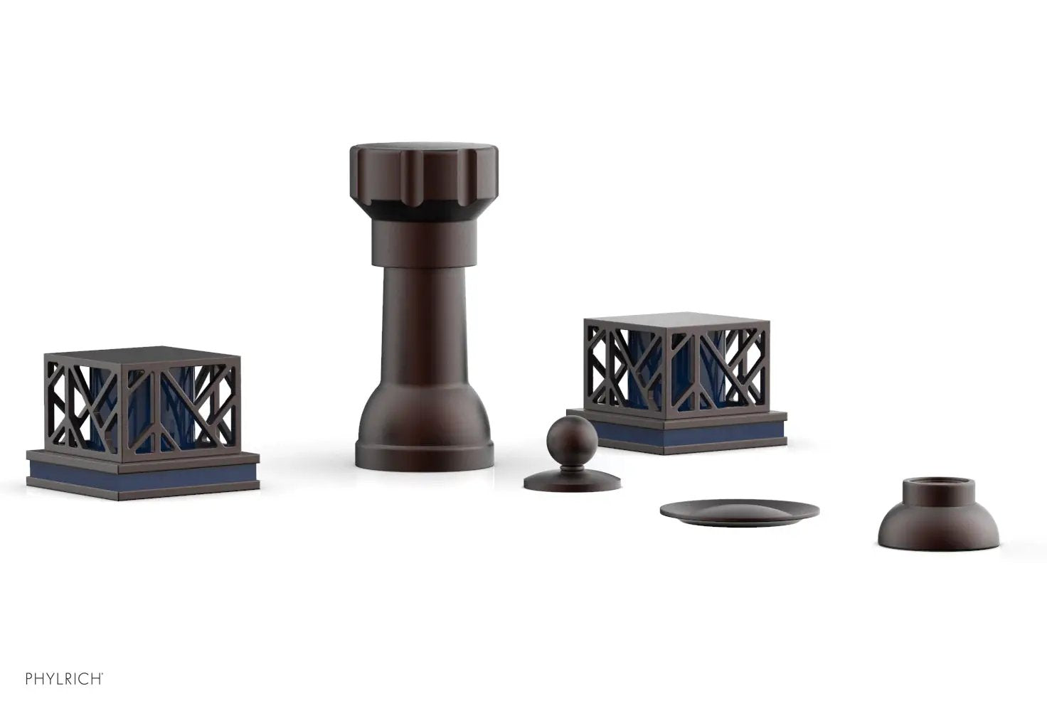 Phylrich JOLIE Four Hole Bidet Set - Square Handles with "Navy Blue Accents" by Phylrich
