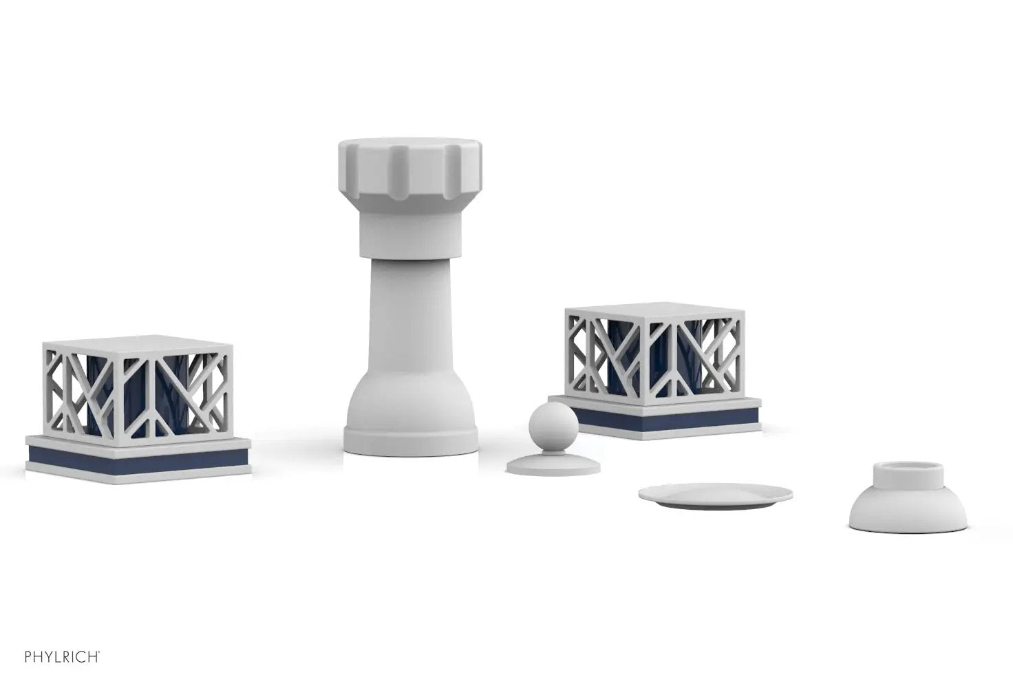 Phylrich JOLIE Four Hole Bidet Set - Square Handles with "Navy Blue Accents" by Phylrich