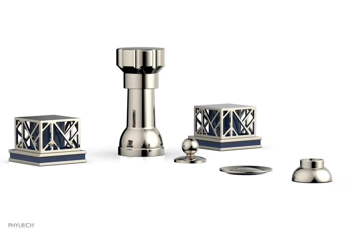 Phylrich JOLIE Four Hole Bidet Set - Square Handles with "Navy Blue Accents" by Phylrich