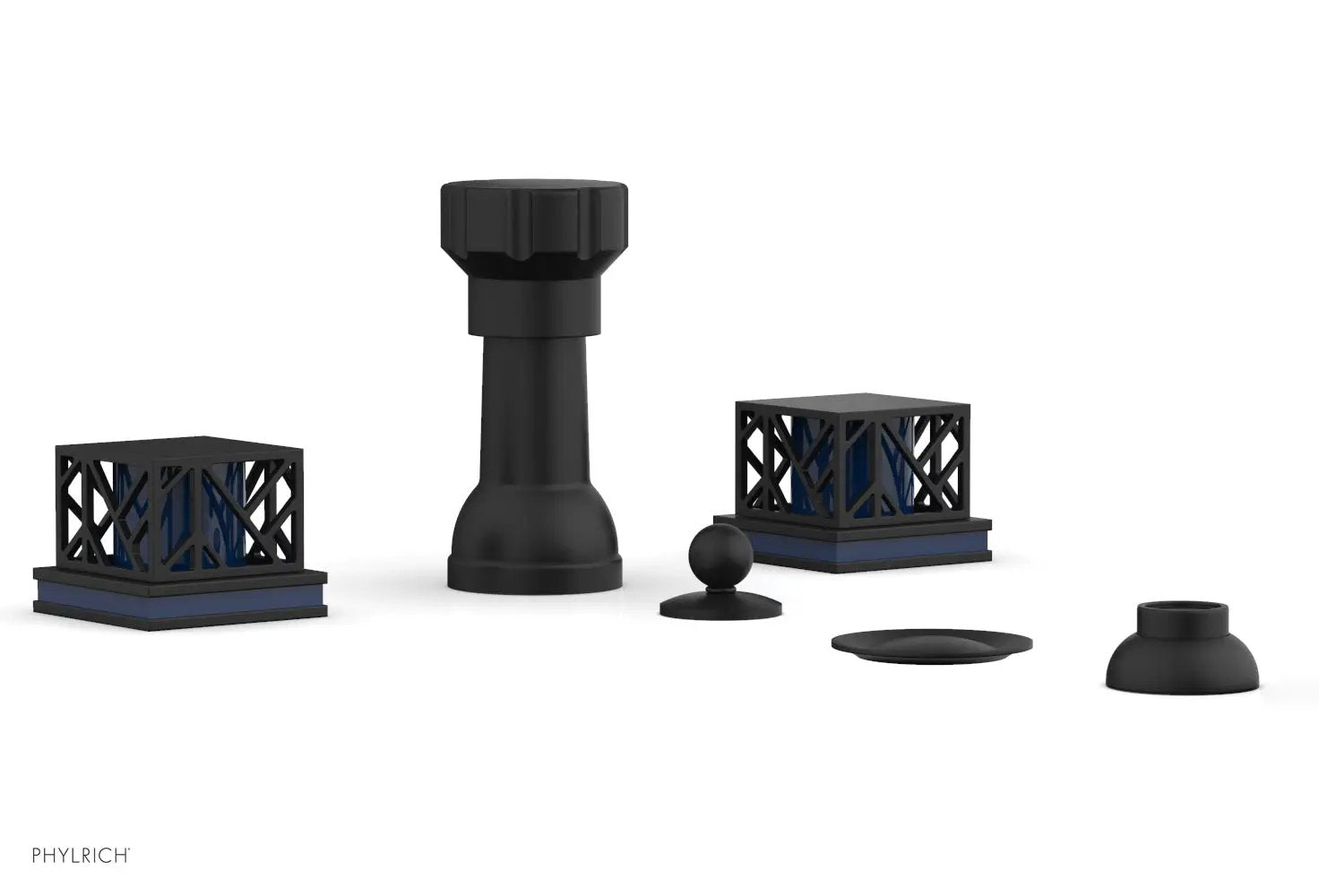 Phylrich JOLIE Four Hole Bidet Set - Square Handles with "Navy Blue Accents" by Phylrich