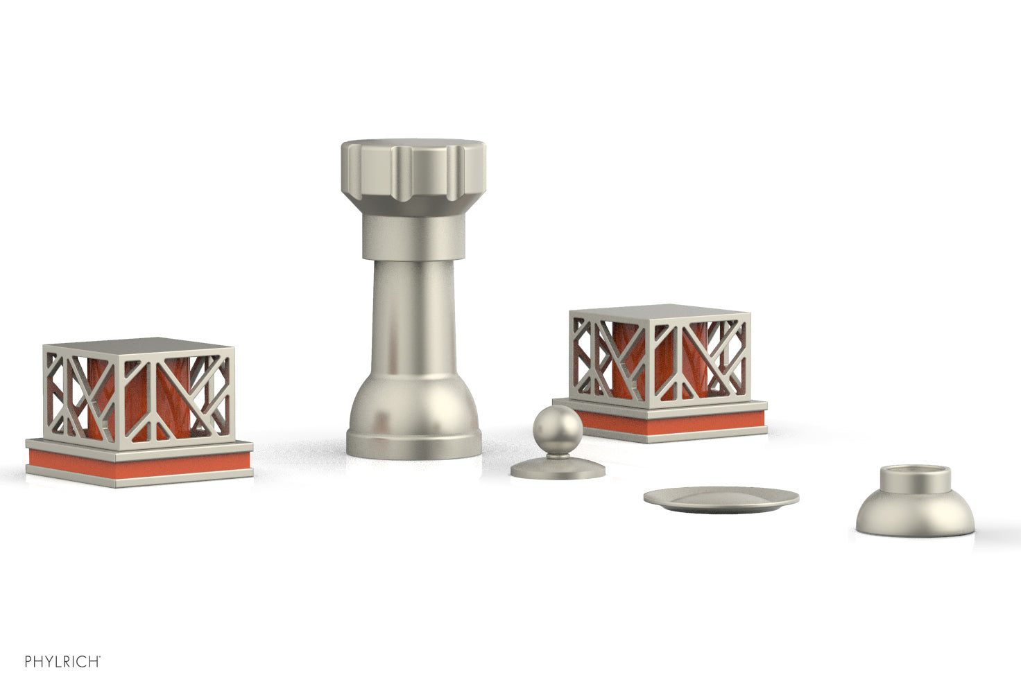 Phylrich JOLIE Four Hole Bidet Set - Square Handles with "Orange Accents"