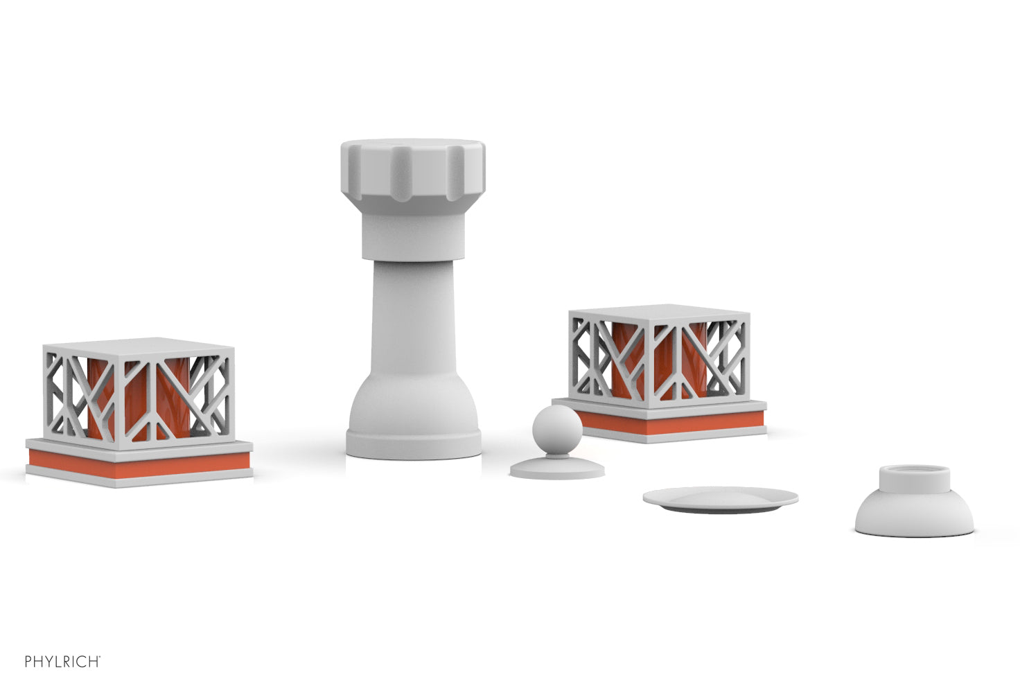 Phylrich JOLIE Four Hole Bidet Set - Square Handles with "Orange Accents"