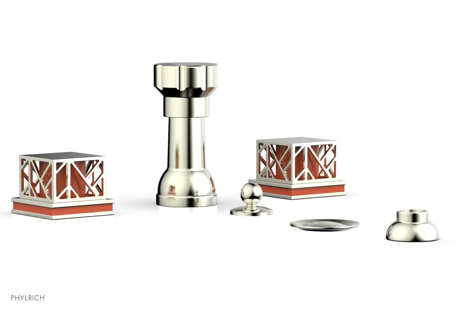 Phylrich JOLIE Four Hole Bidet Set - Square Handles with "Orange Accents" by Phylrich