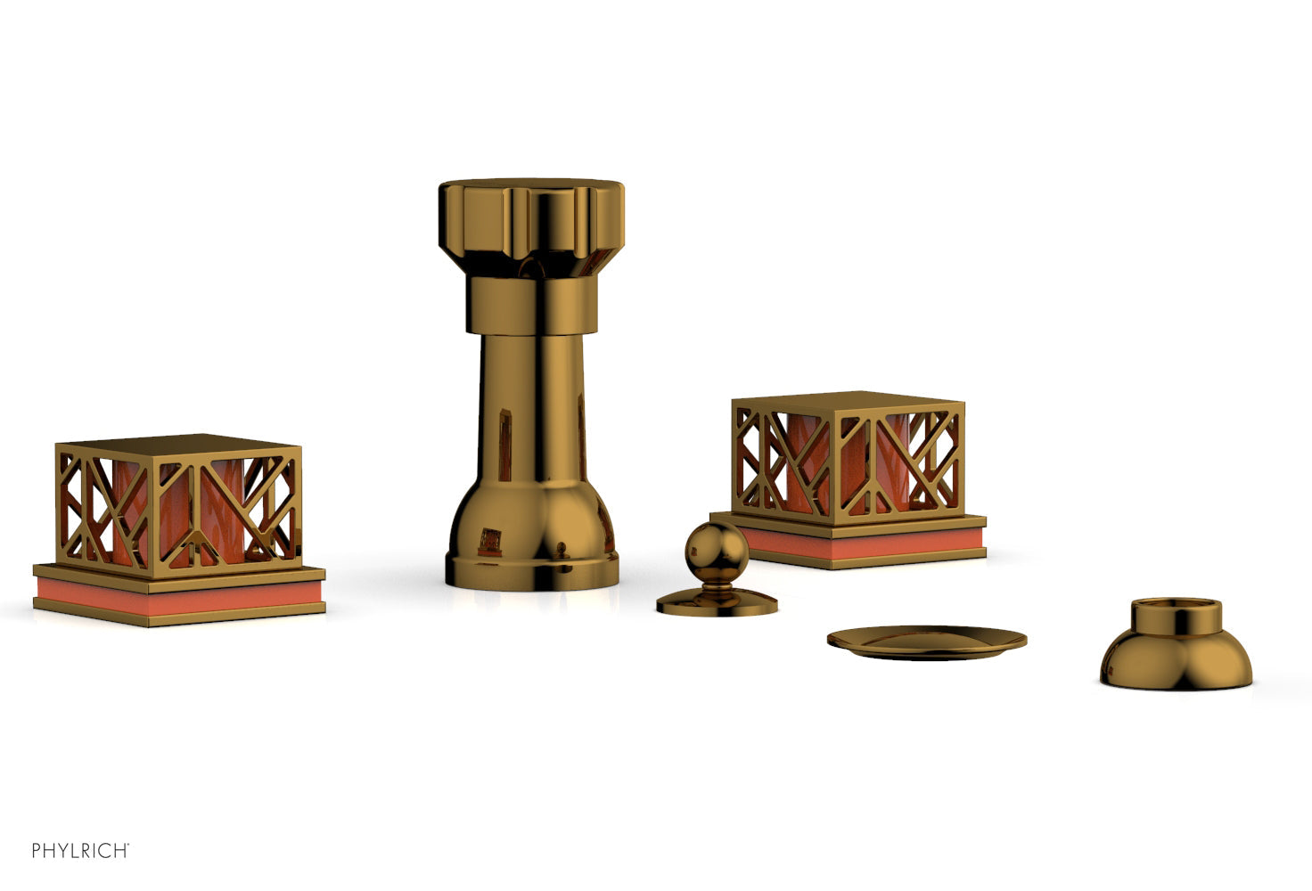 Phylrich JOLIE Four Hole Bidet Set - Square Handles with "Orange Accents"